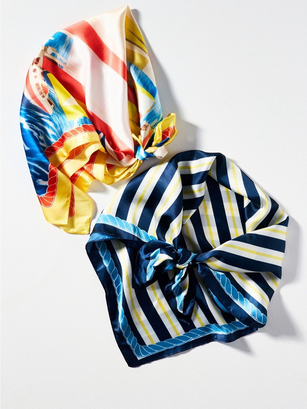 NWT Anthropologie Celandine Patterned Hair Scarves, Set of 2 in Boat/Stripe